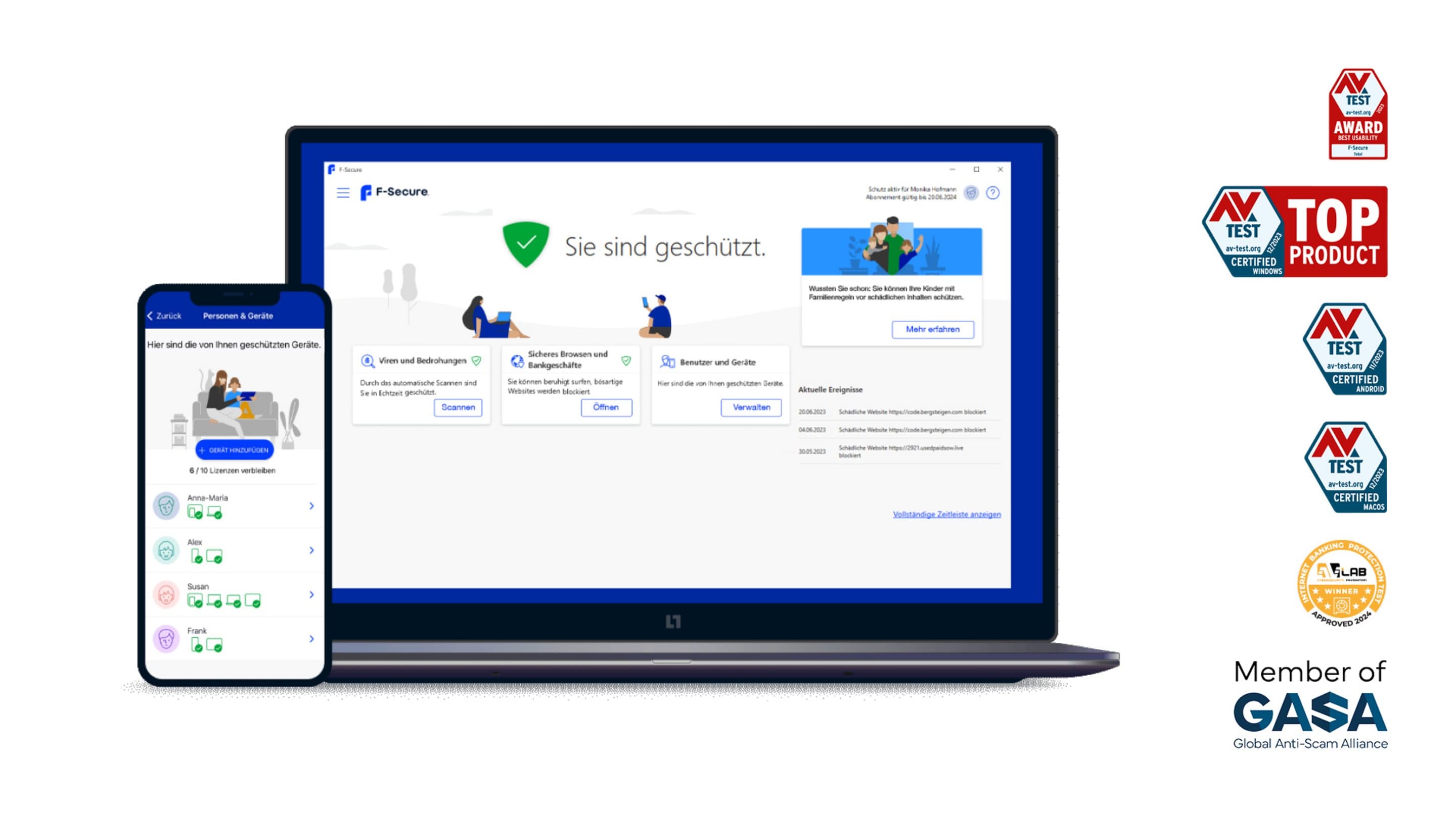 Abbildung des Sicherheitspakets von NetCologne mit F-Secure-Logo, symbolisiert umfassenden Schutz für Internetnutzer.