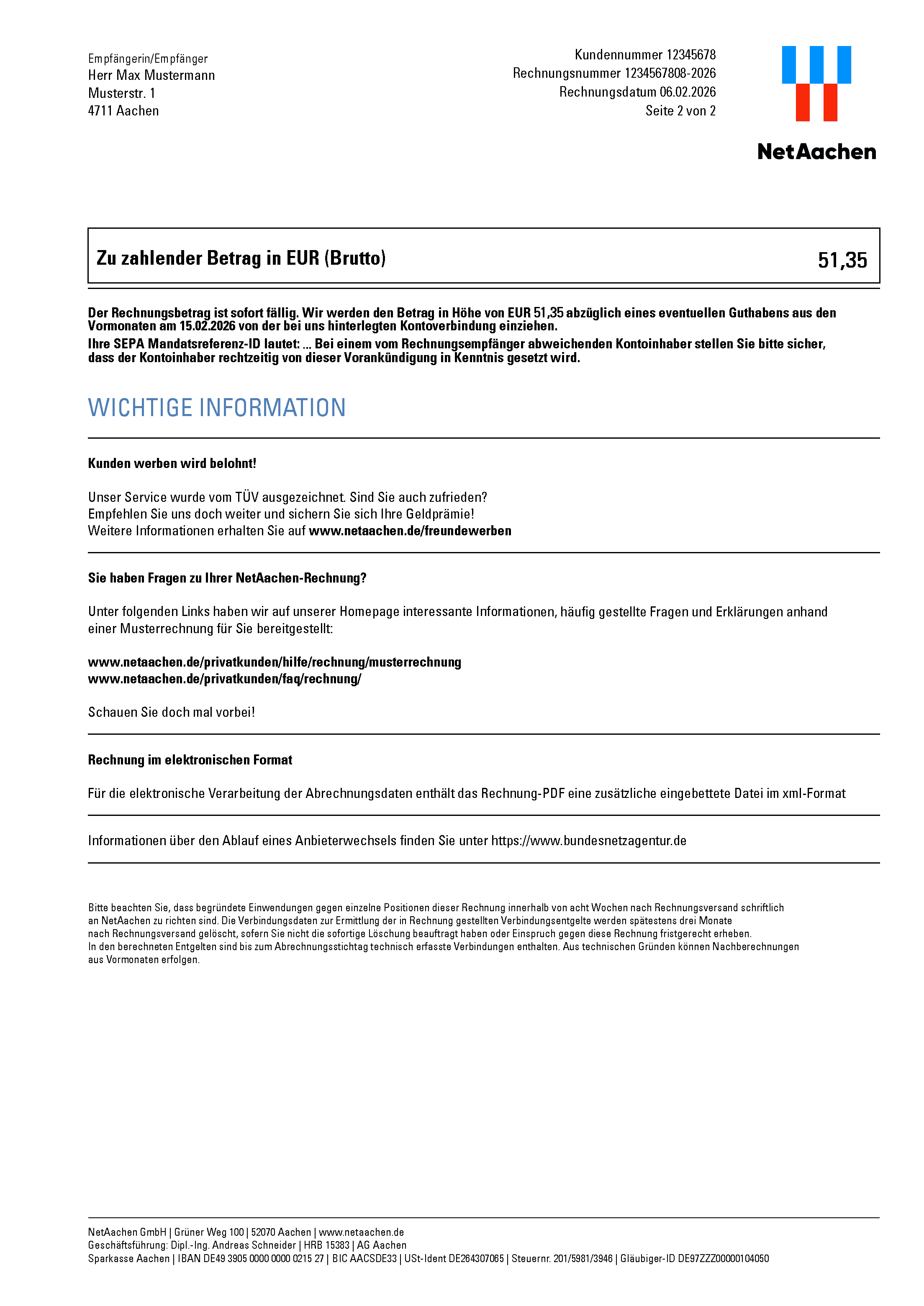 NetAachen Musterrechnung Seite 2